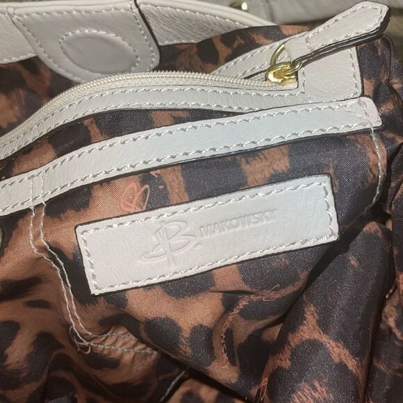B. Makowsky Leather Tote Shoulder Bag Bone Leather - Picture 13 of 14